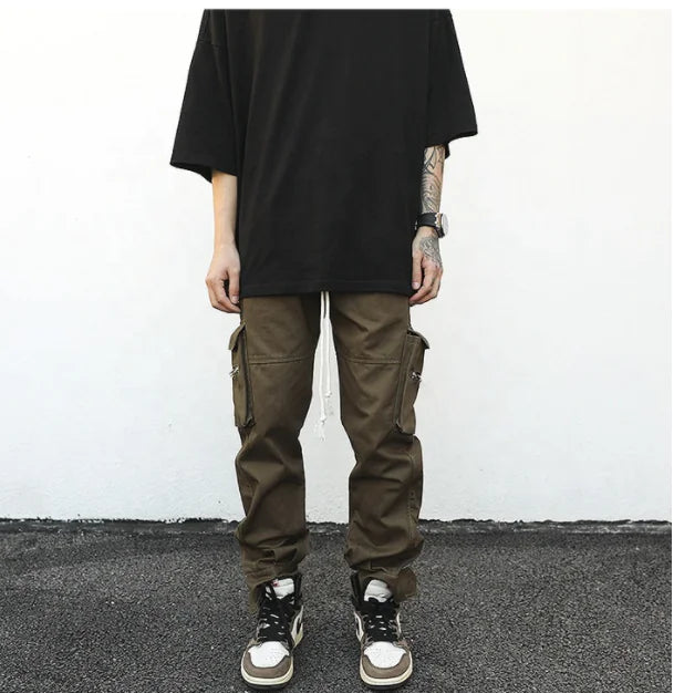 Men's Cargo Pants with Drawstring and Side Pockets