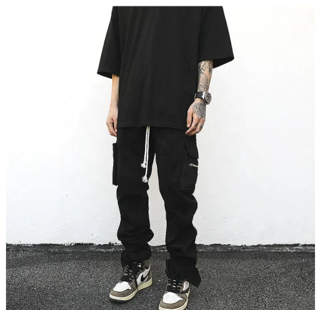 Men's Cargo Pants with Drawstring and Side Pockets