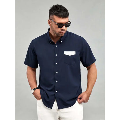 Personalized Color Contrast Short-Sleeved Shirt for Men