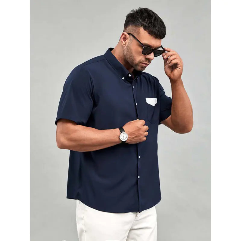 Personalized Color Contrast Short-Sleeved Shirt for Men