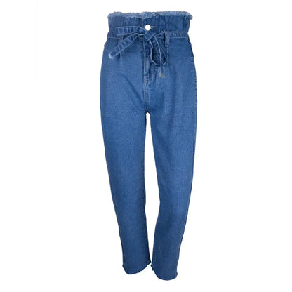 High-Waisted Frayed Denim Pants for Women