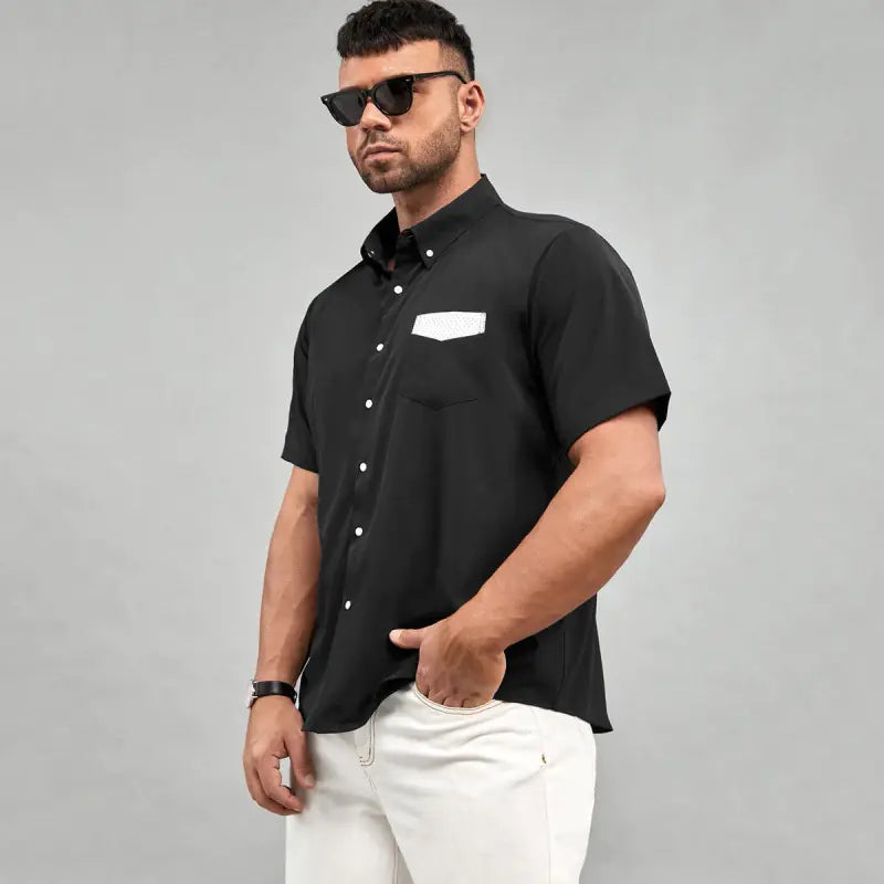 Personalized Color Contrast Short-Sleeved Shirt for Men