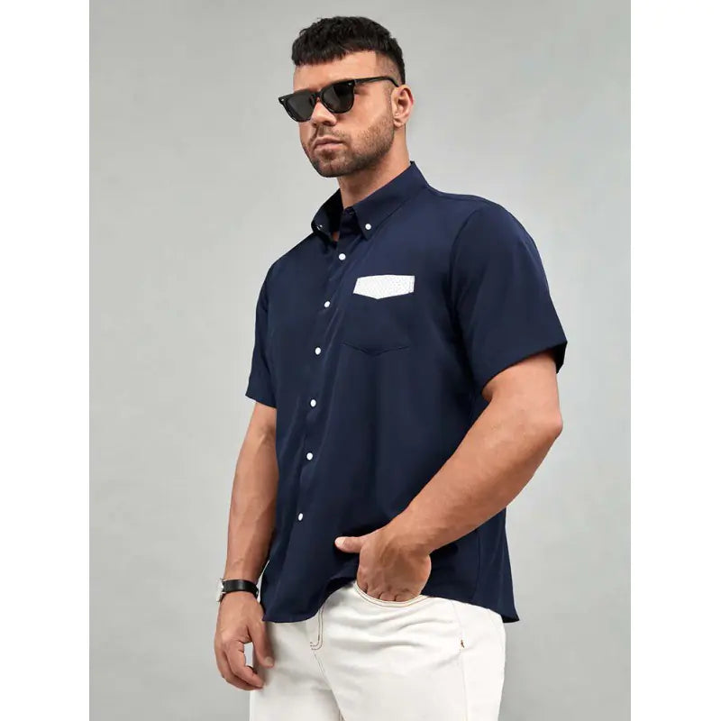 Personalized Color Contrast Short-Sleeved Shirt for Men